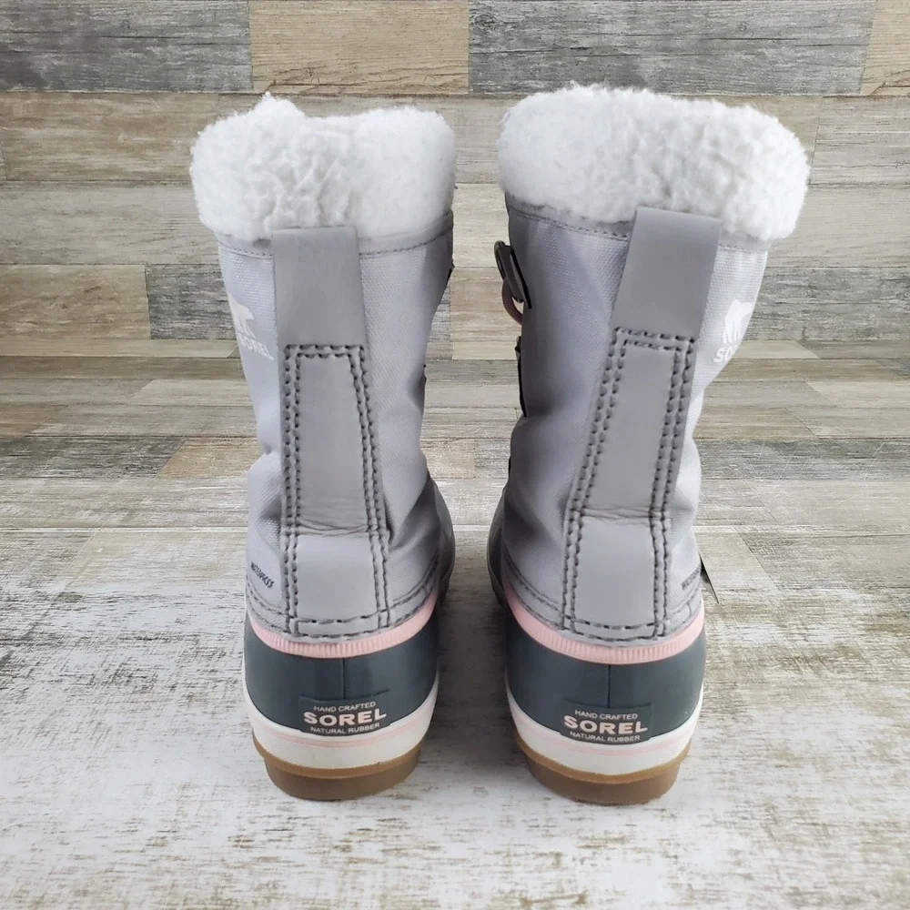 Sorel Yoot Pac Nylon Kids Snow Boots Sz 1 Dove Gum Gray Leather Waterproof